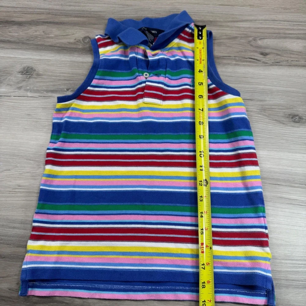 Ralph Lauren Kids‎ Sleeveless Polo Shirt Multi Color Stripe Cotton L 12/14